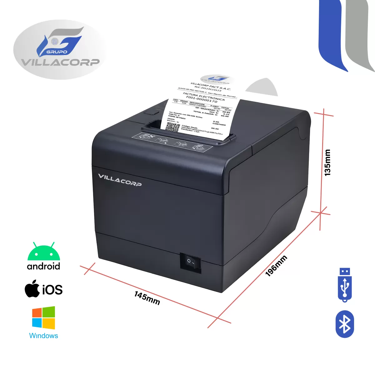 Ticketeras termica 80x80mm - USB + Bluetooth