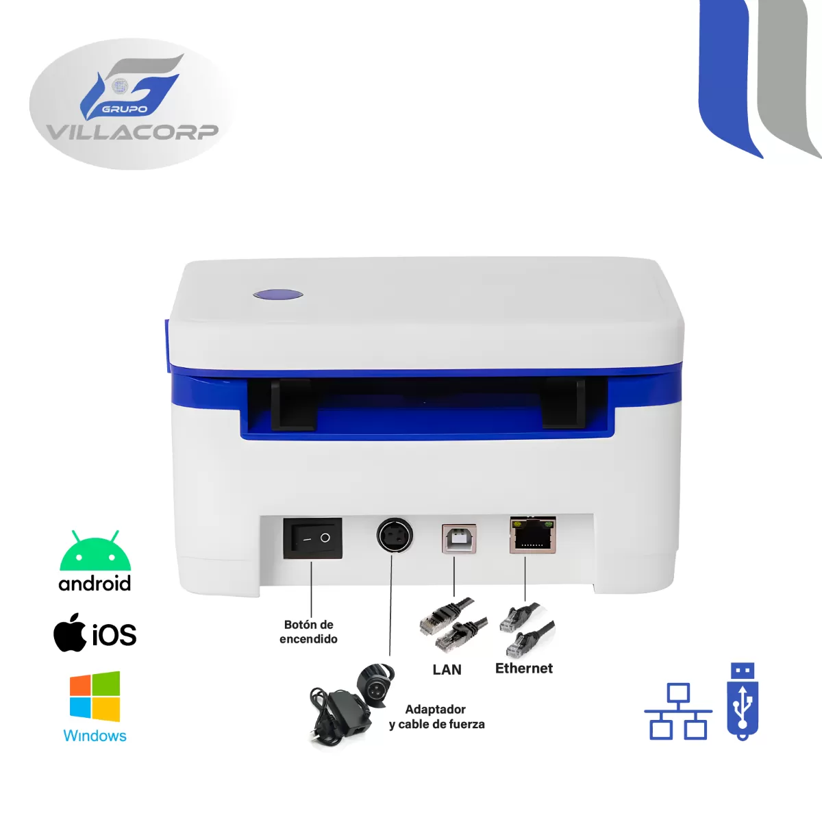 Impresora Térmica de etiquetas 100mm - USB + LAN + RS232