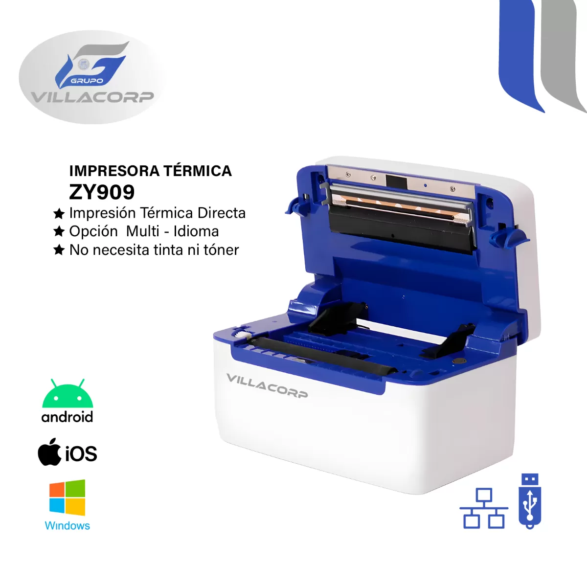 Impresora Térmica de etiquetas 100mm - USB + LAN + RS232