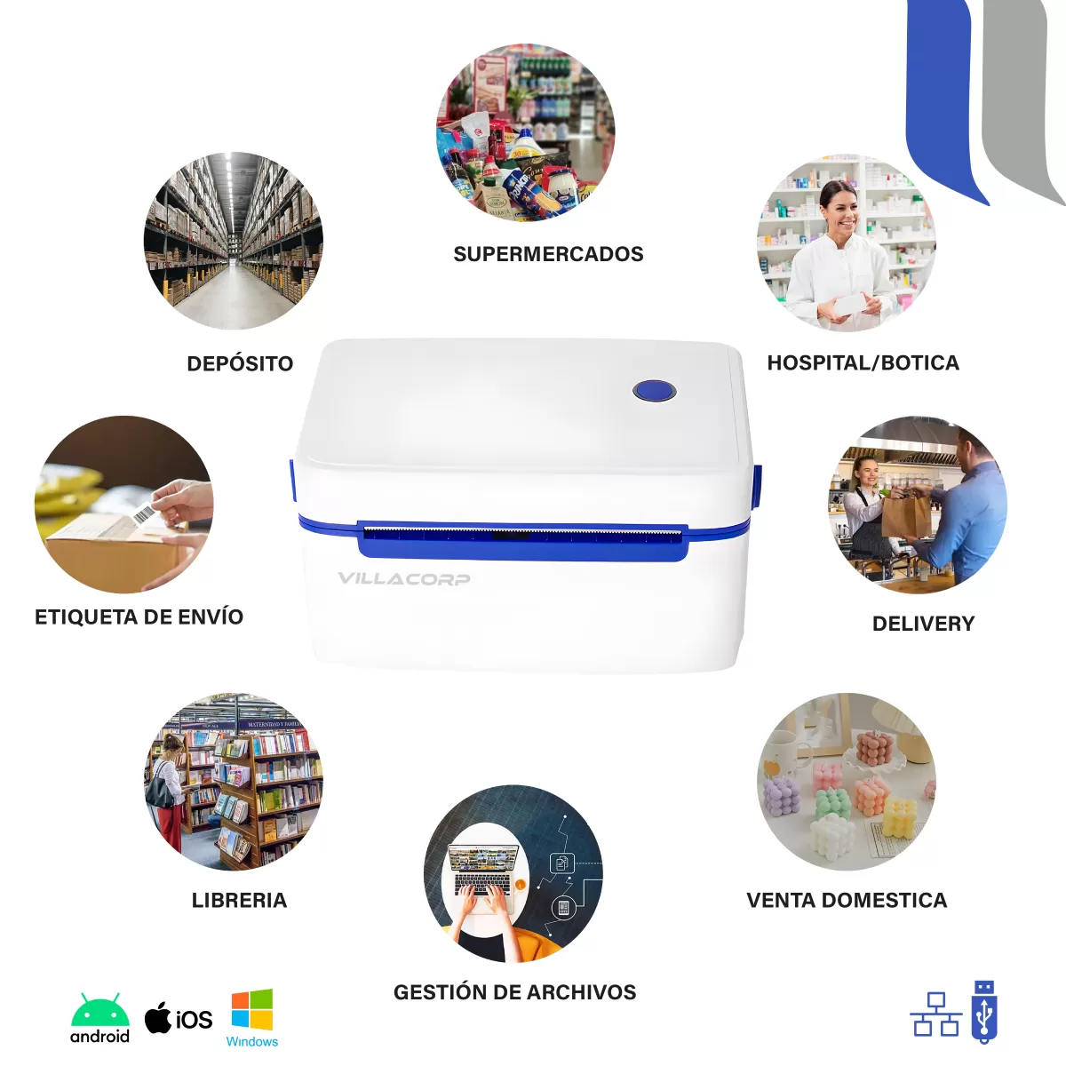 Impresora Térmica de etiquetas 100mm - USB + LAN + RS232