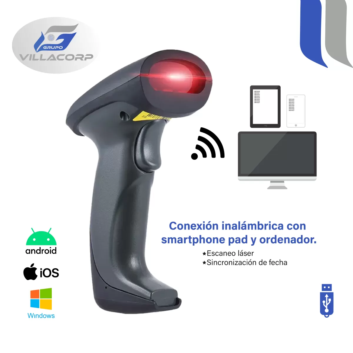 Lector de Códigos de Barras 1D y QR 2D Inalámbrico