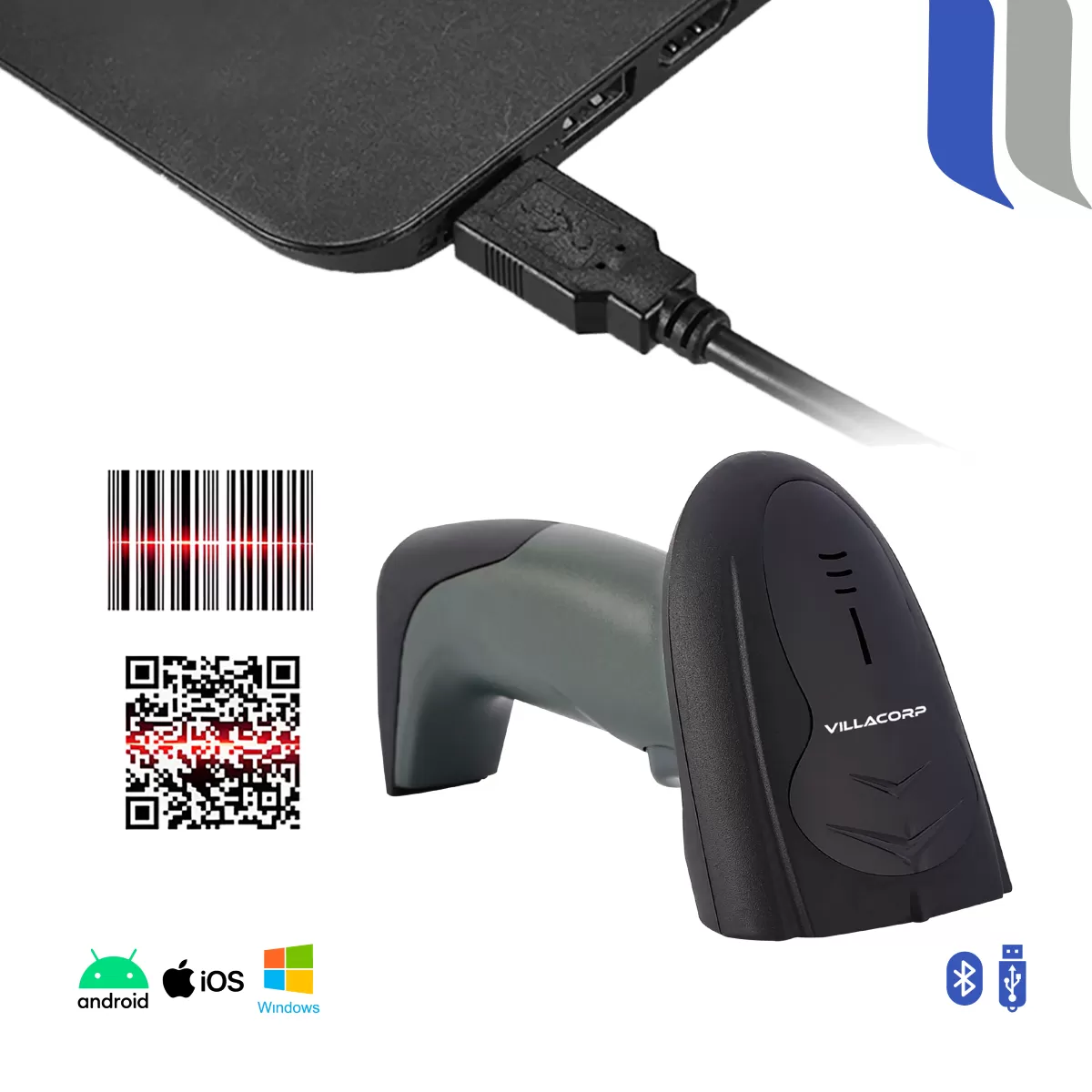 Lector de Códigos de Barras 1D y QR 2D Inalámbrico + Bluetooth
