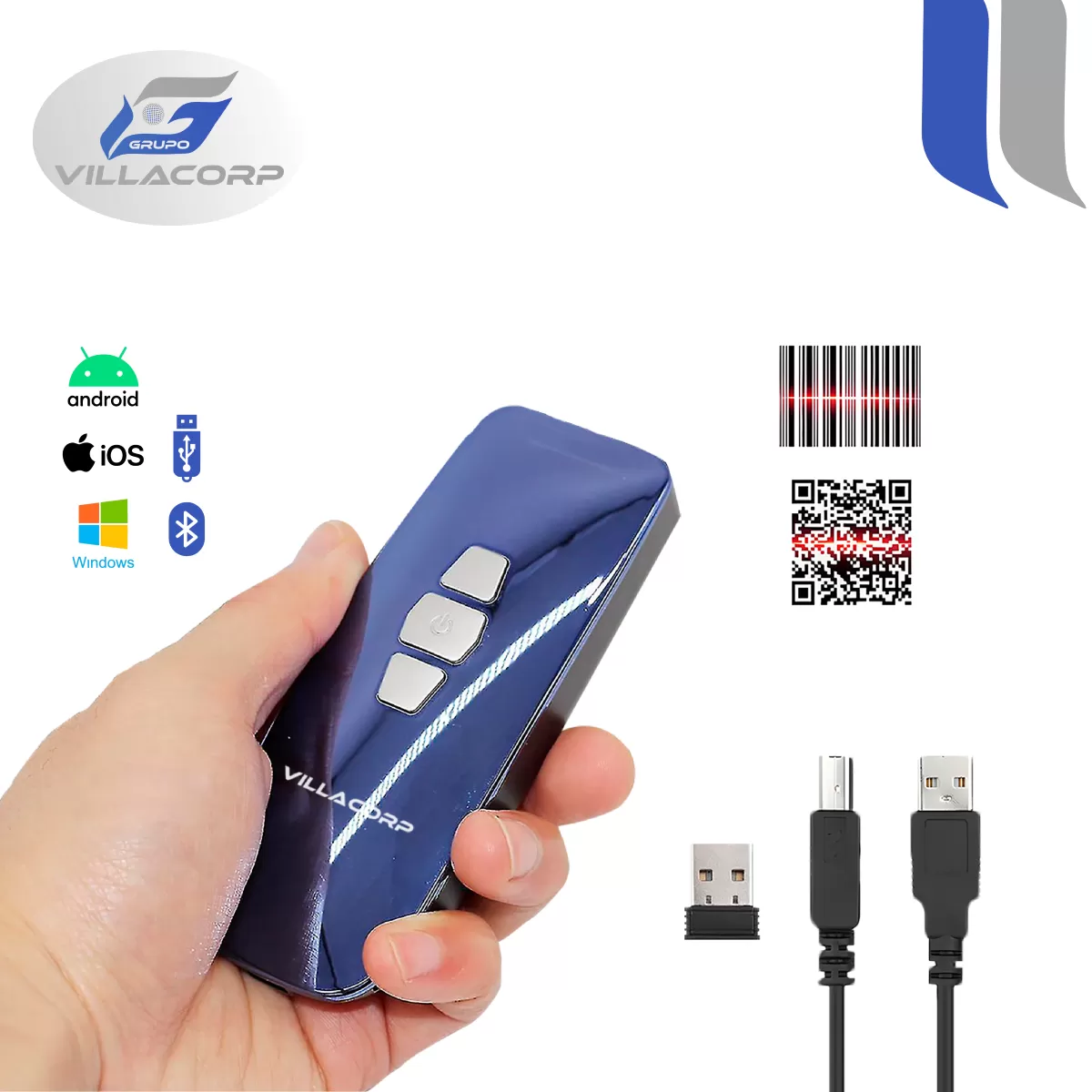 Lector de Códigos de Barras 1D y QR 2D Portátil Inalámbrico + Bluetooth