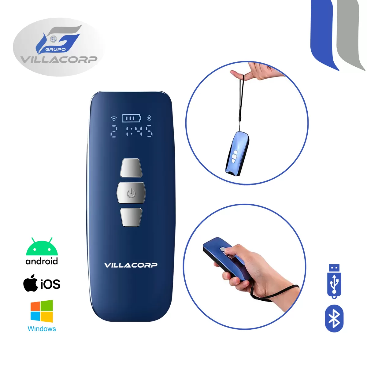 Lector de Códigos de Barras 1D y QR 2D Portátil Inalámbrico + Bluetooth