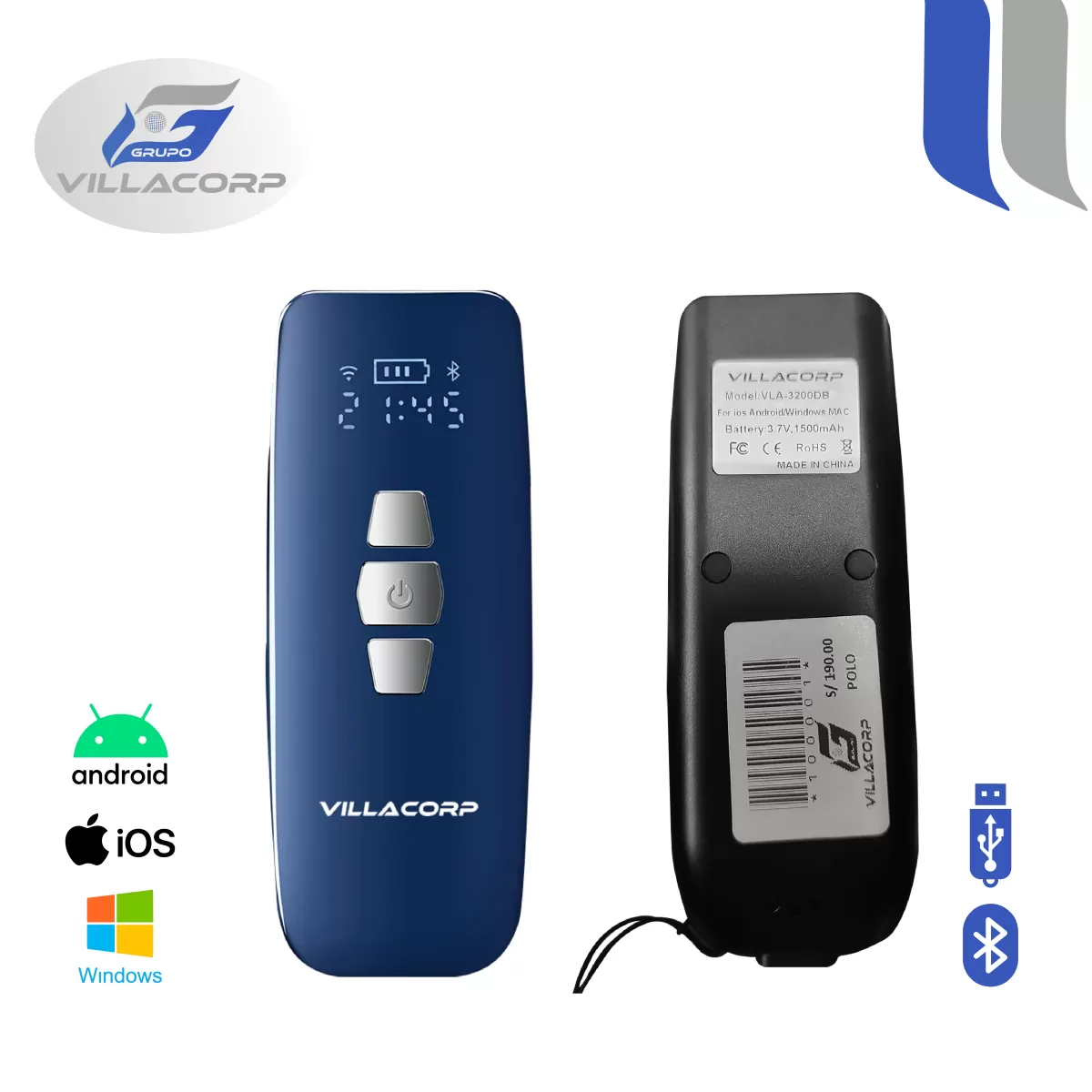 Lector de Códigos de Barras 1D y QR 2D Portátil Inalámbrico + Bluetooth