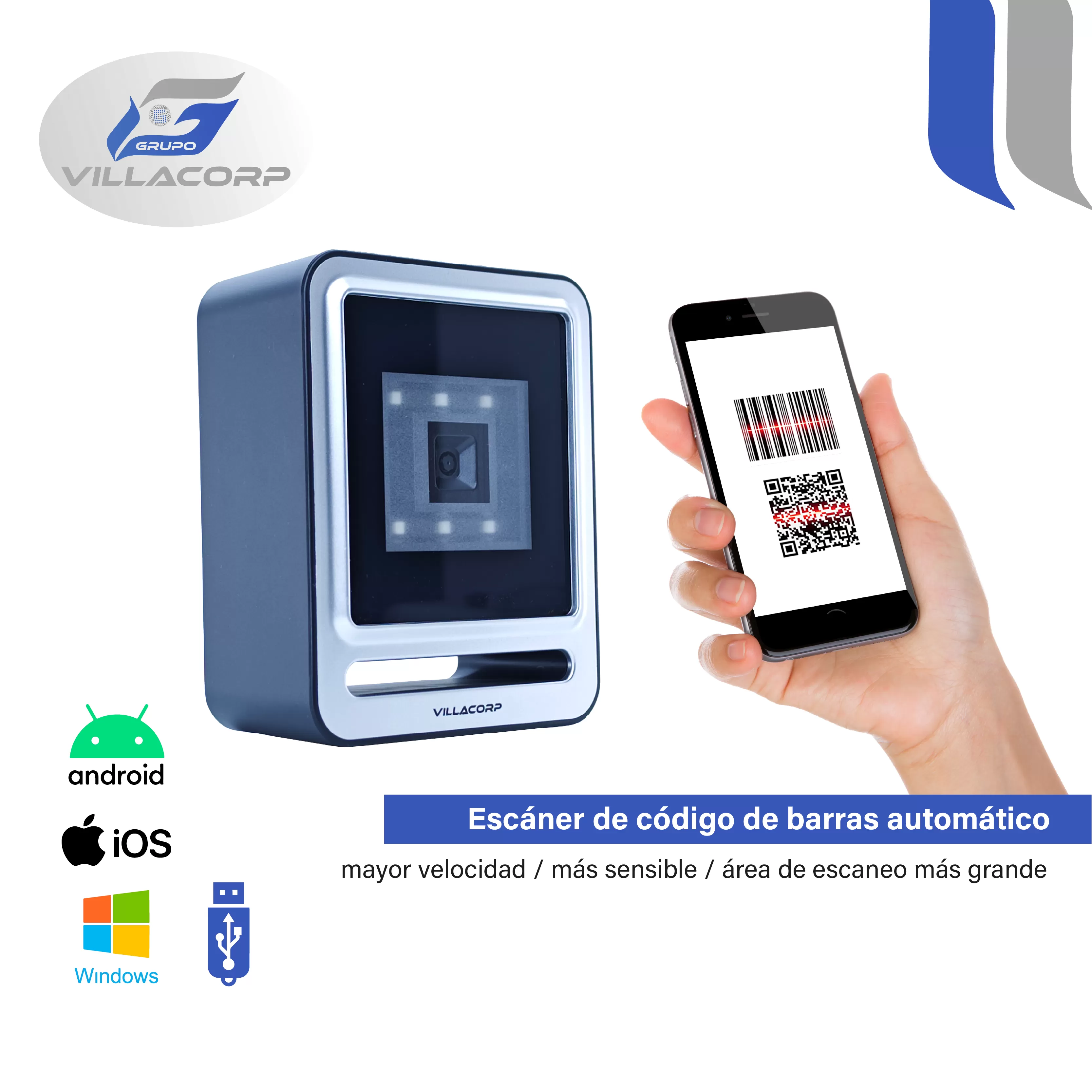 Lector Omnidireccional de Códigos de Barras 1D y QR 2D de Escritorio