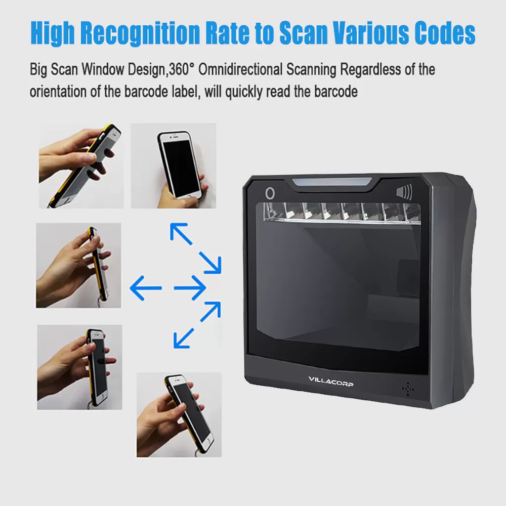 Lector Omnidireccional de Códigos de Barras 1D y QR 2D de Escritorio - Alto Rendimiento