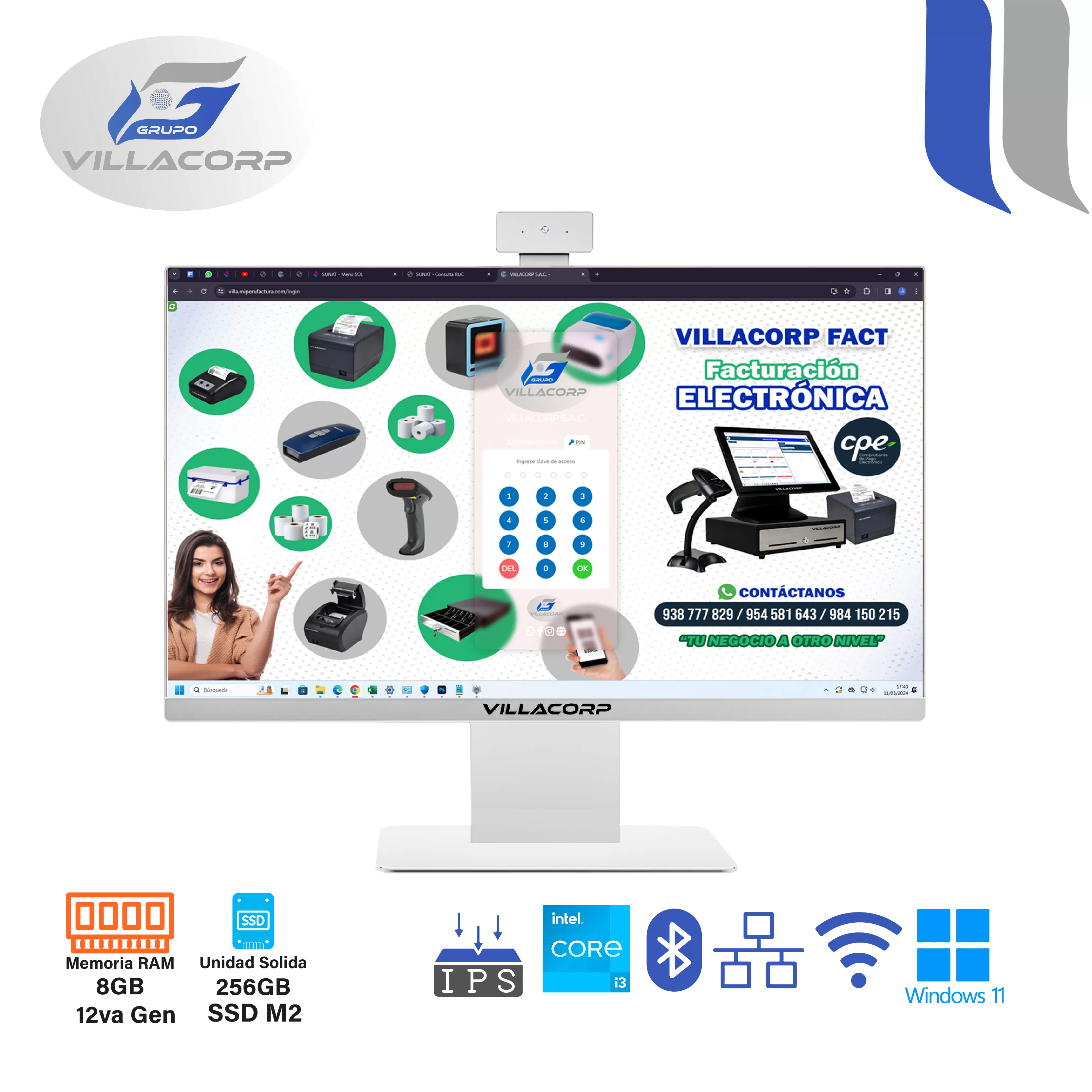 All In One 23.8" Core i3 8GB + 256GB SSD M2 IPS