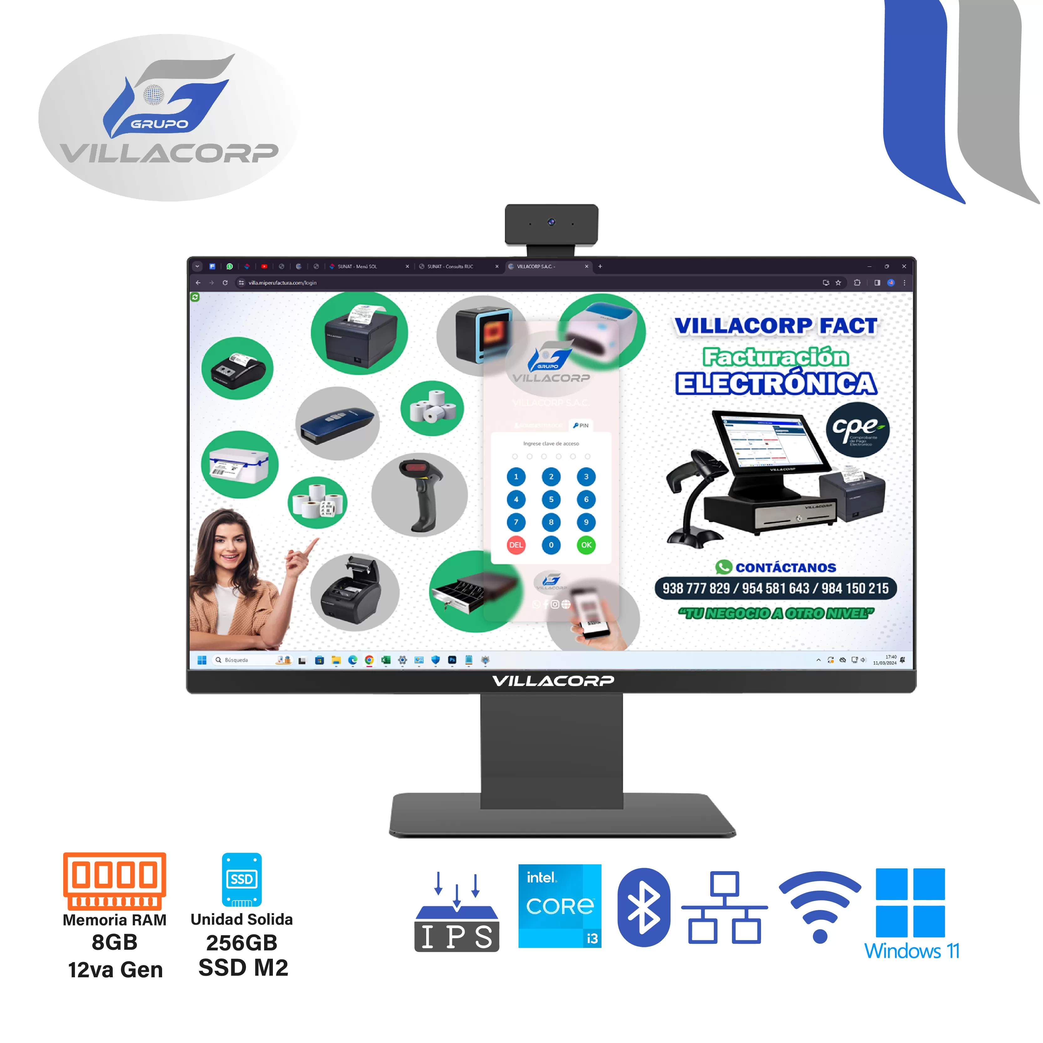 All In One 23.8" Core i3 8GB + 256GB SSD M2 IPS